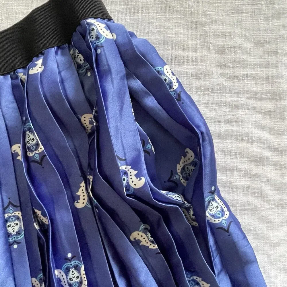 Lane‎ Bryant Women’s Size 28 Blue Paisley Pleated Midi Skirt Boho Casual Work